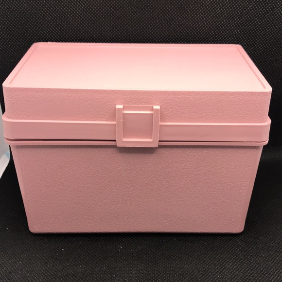 Kitchen Vintage Light Coral Pink Recipe Box With Vintage Recipe Cards